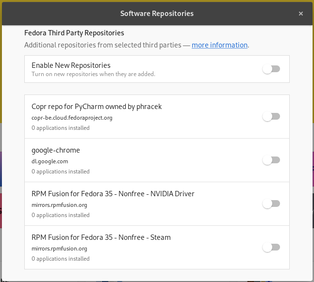 extra fedora repos shown in gnome
software