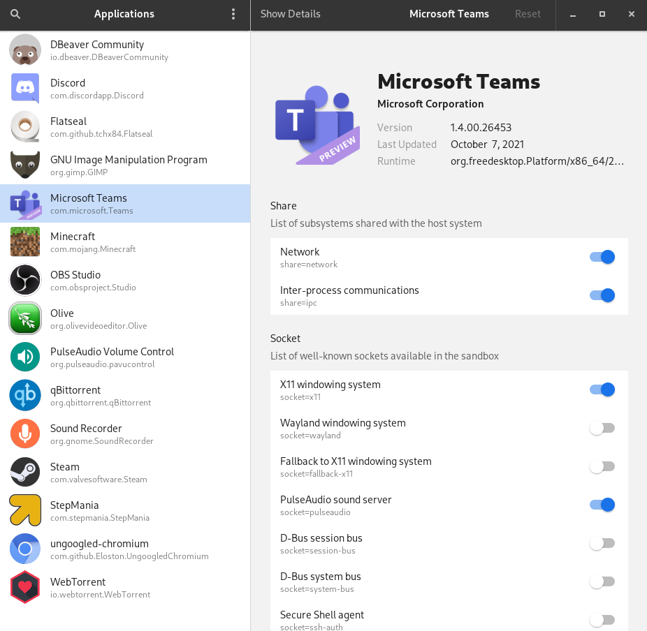 screenshot of flatseal