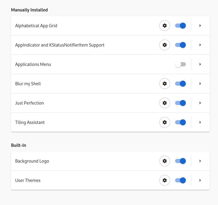 current list of extensions